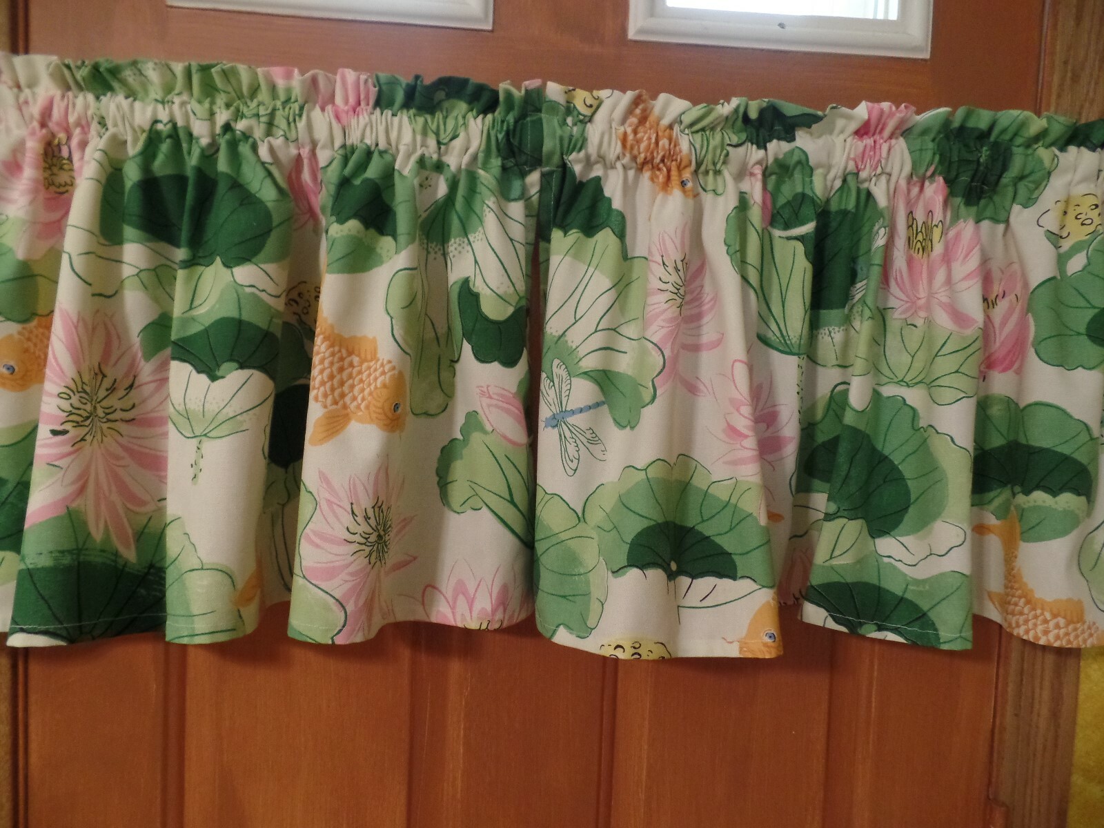 Green Lotus, Pink Flower, Gold Koi Fish, Handmade Door, Bedroom Window VALANCES