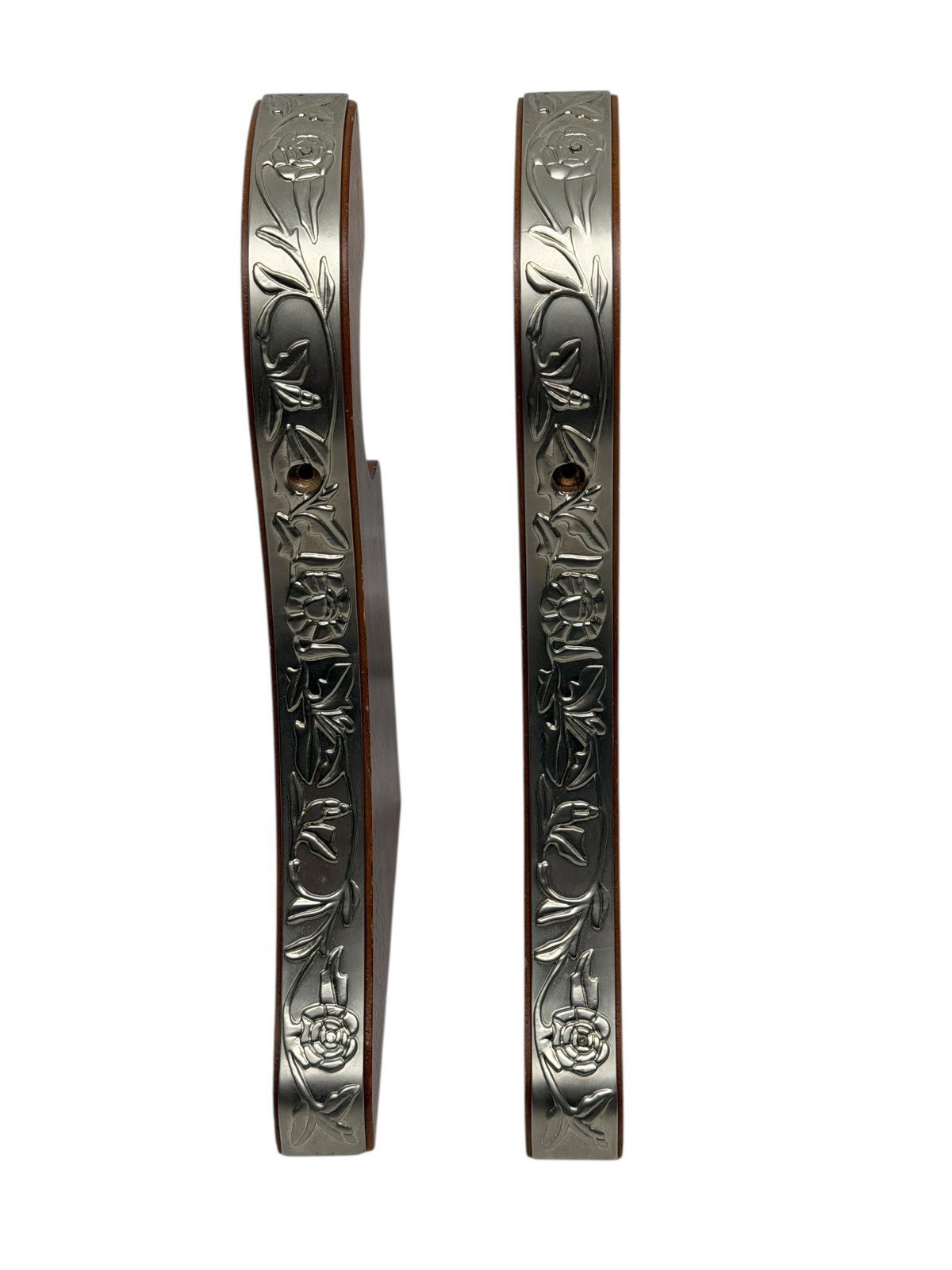 Pair Wooden Curtain Rod Brackets Holder X2 Wood Silver Metal Floral Accent