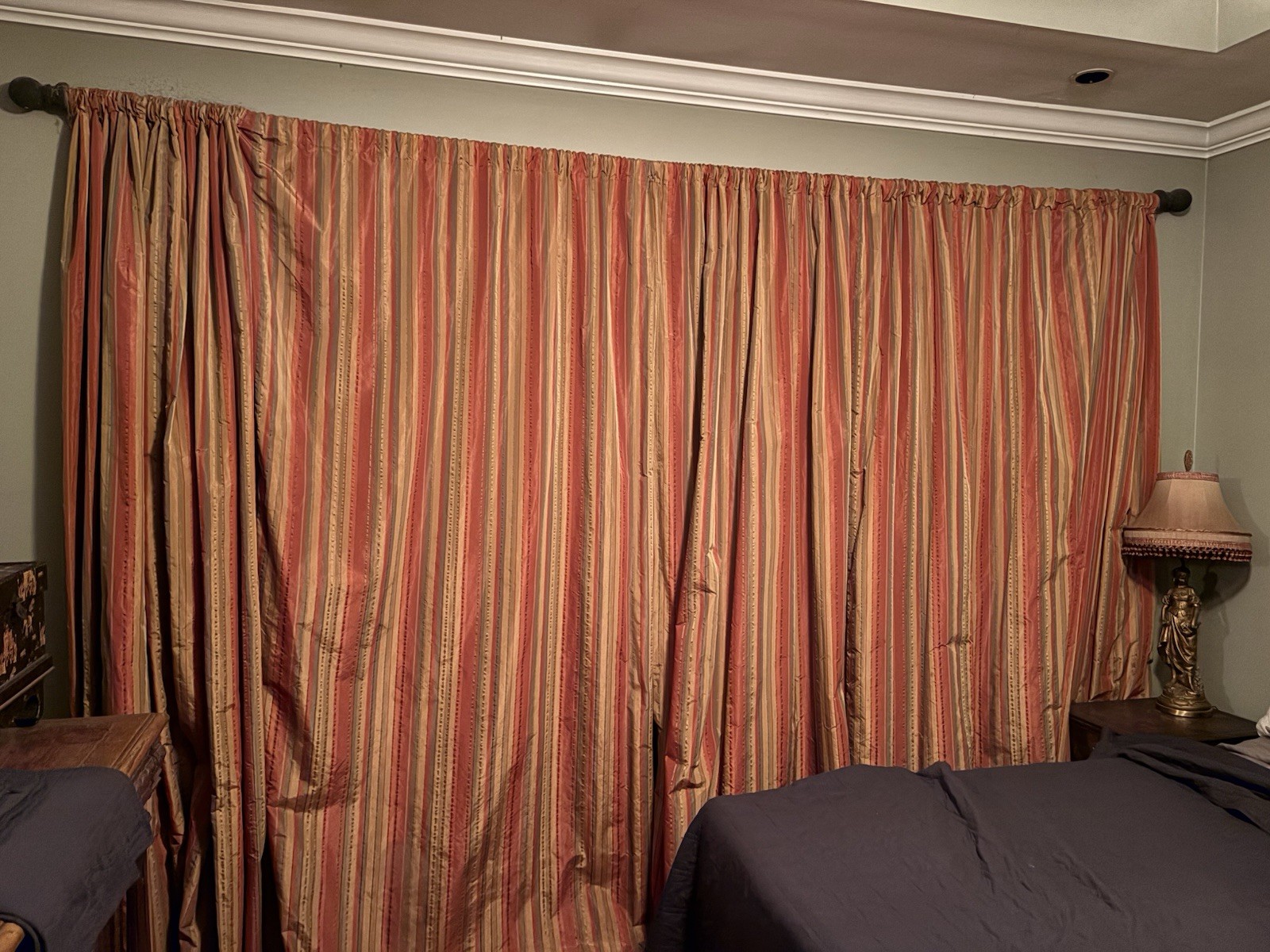 Striped Red Gold Green Rod Pocket Window Curtains & Drapes for Bedroom