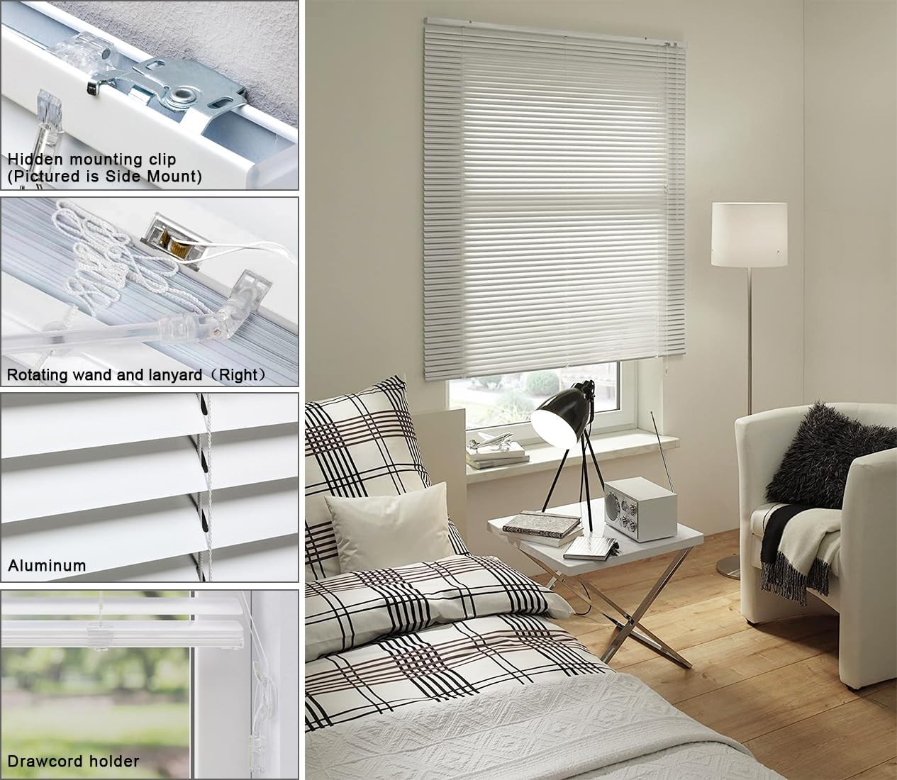 YIIBAII Mini Blinds Suitable for 20″ W x 64″ H Windows 1″ 20″W x 64″H, White