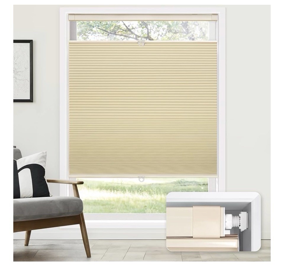 LazBlinds Cordless Cellular Shades, (TDBU) Blackout, Honeycomb, Beige 35×64
