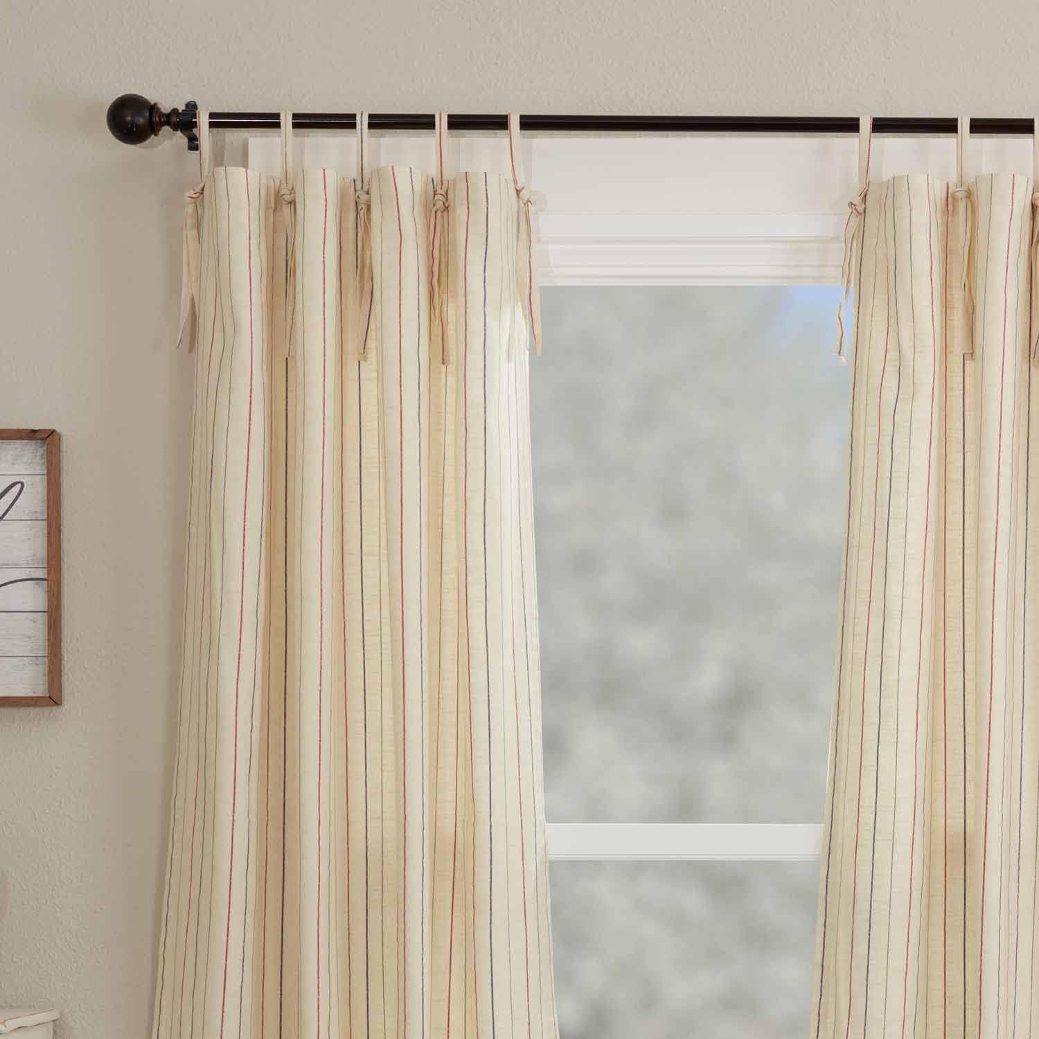 Betsy Stripe Tie Top Curtains, Set of 2, 84″ Farmhouse Americana Drapes