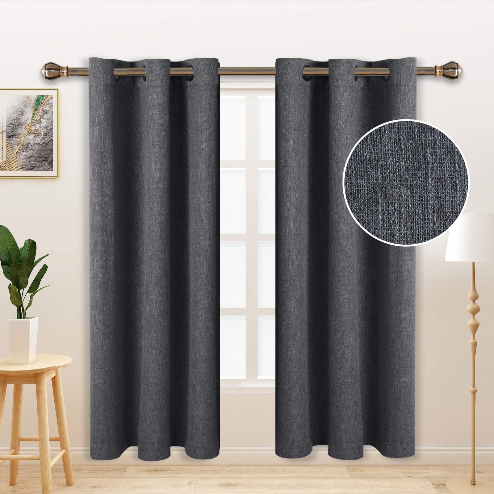 LORDTEX Linen Look Textured Blackout Curtains with Thermal Insulated Liner – Hea