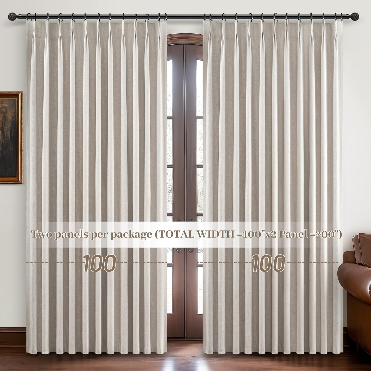 Pinch Pleated Blackout Curtains 100 Inches Extra Wide for Living Room, Thick