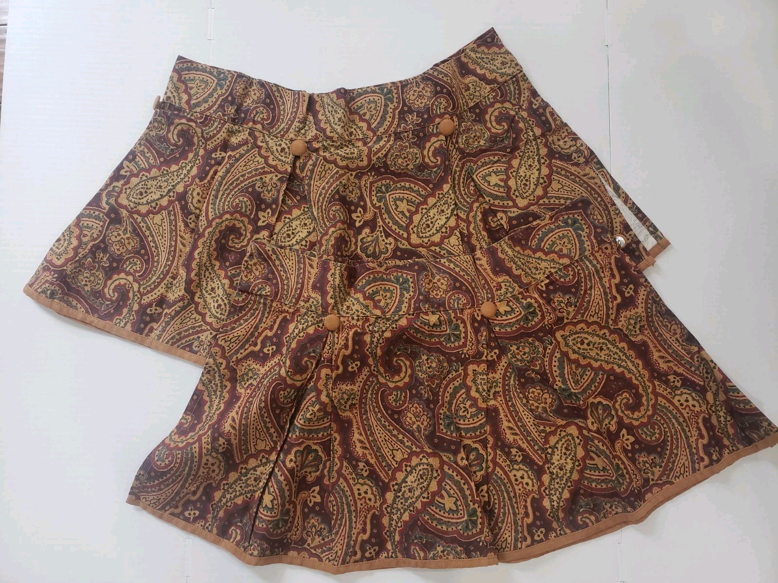 2 VTG WAVERLY Pleated Velour Brown Maroon Paisley Curtain Valance 45 X 17″ Boho