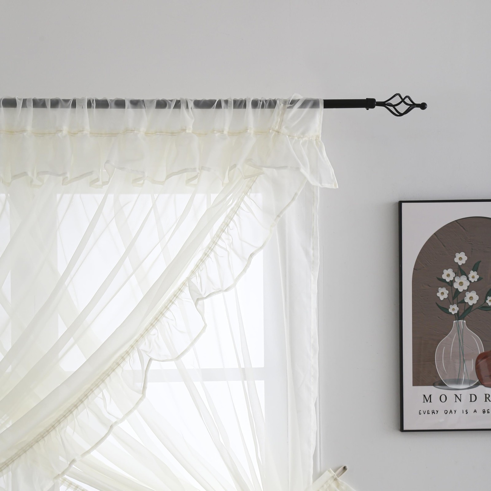 SQFSORV Shabby Chic Double Layer Sheer Ruffled Priscilla Rod Pocket Window Cu…