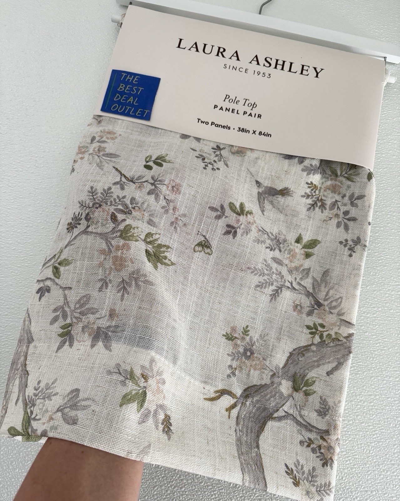 Laura Ashley Window Curtains 2 Panels 38 x 84″ Linen Khaki Gray Cream Pole Top