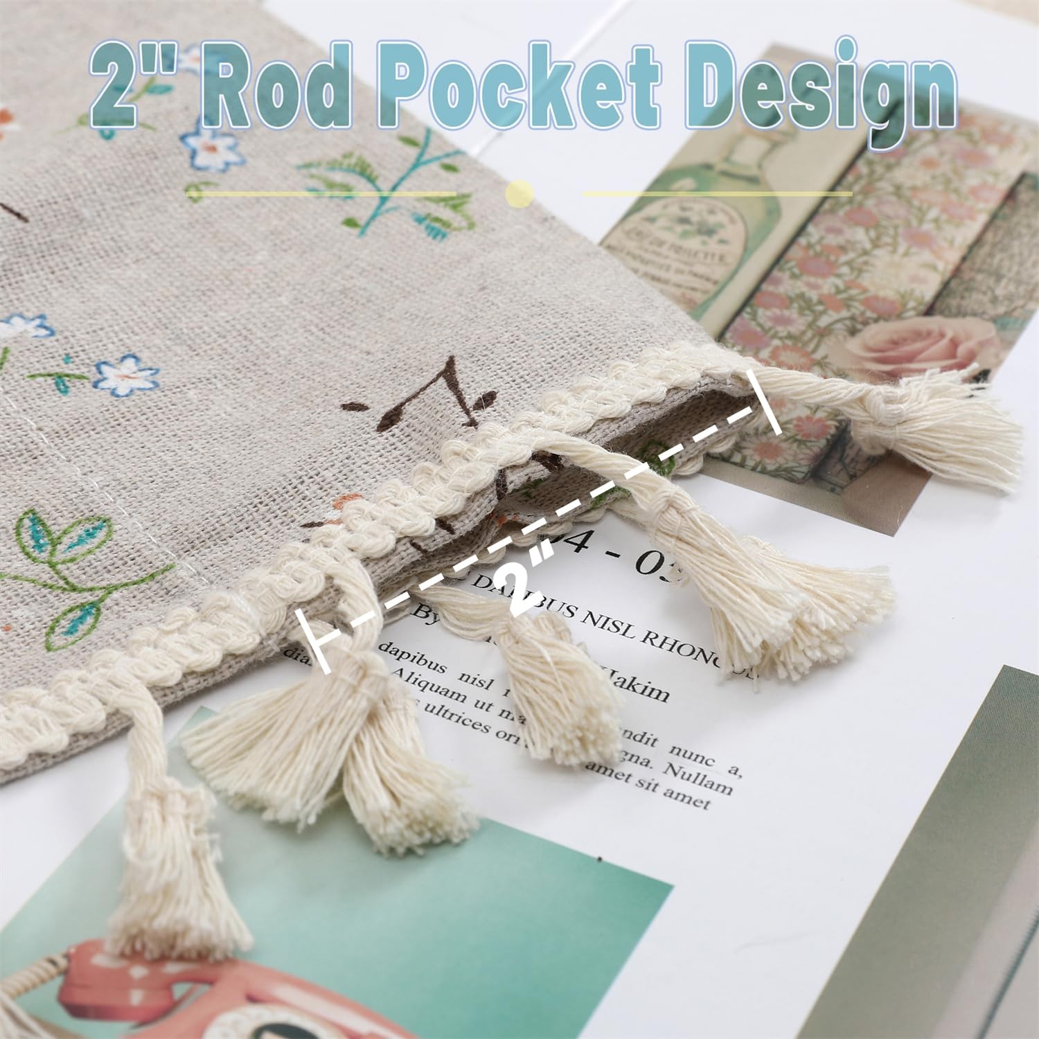 1 Pair Floral Linen Curtains Rustic Country Style Light Filtering Rod Pocket …