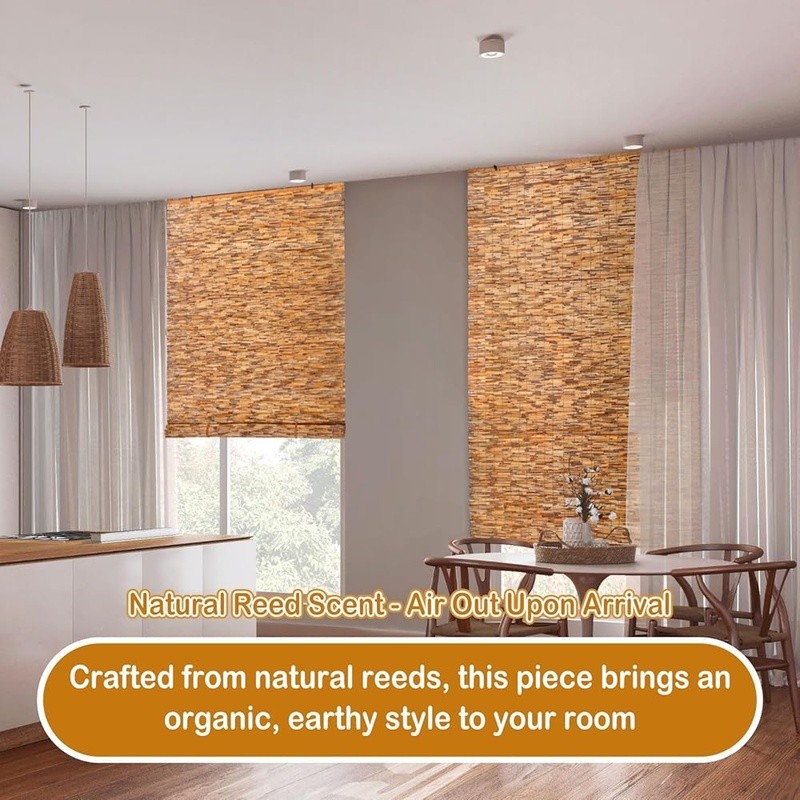 Natural Reed Roller Blinds Outdoor Privacy Shades Easy Install Two Pack 36×72 US