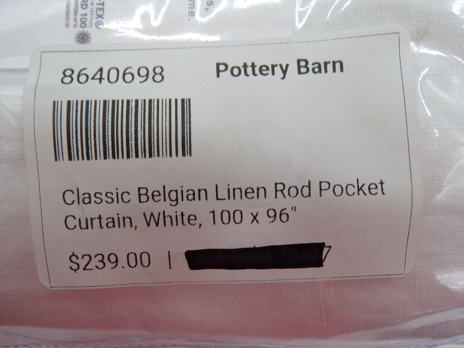 Pottery Barn Classic Belgian Flax Cotton Lined Drape Curtain 100x 96″ White N173