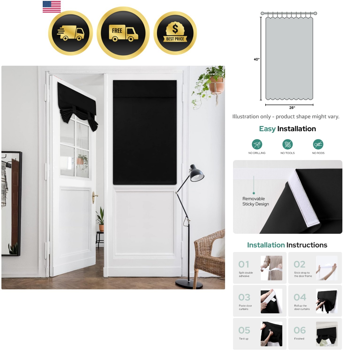 Blackout French Privacy Door Curtains for Door Window,Curtains for Glass, The…
