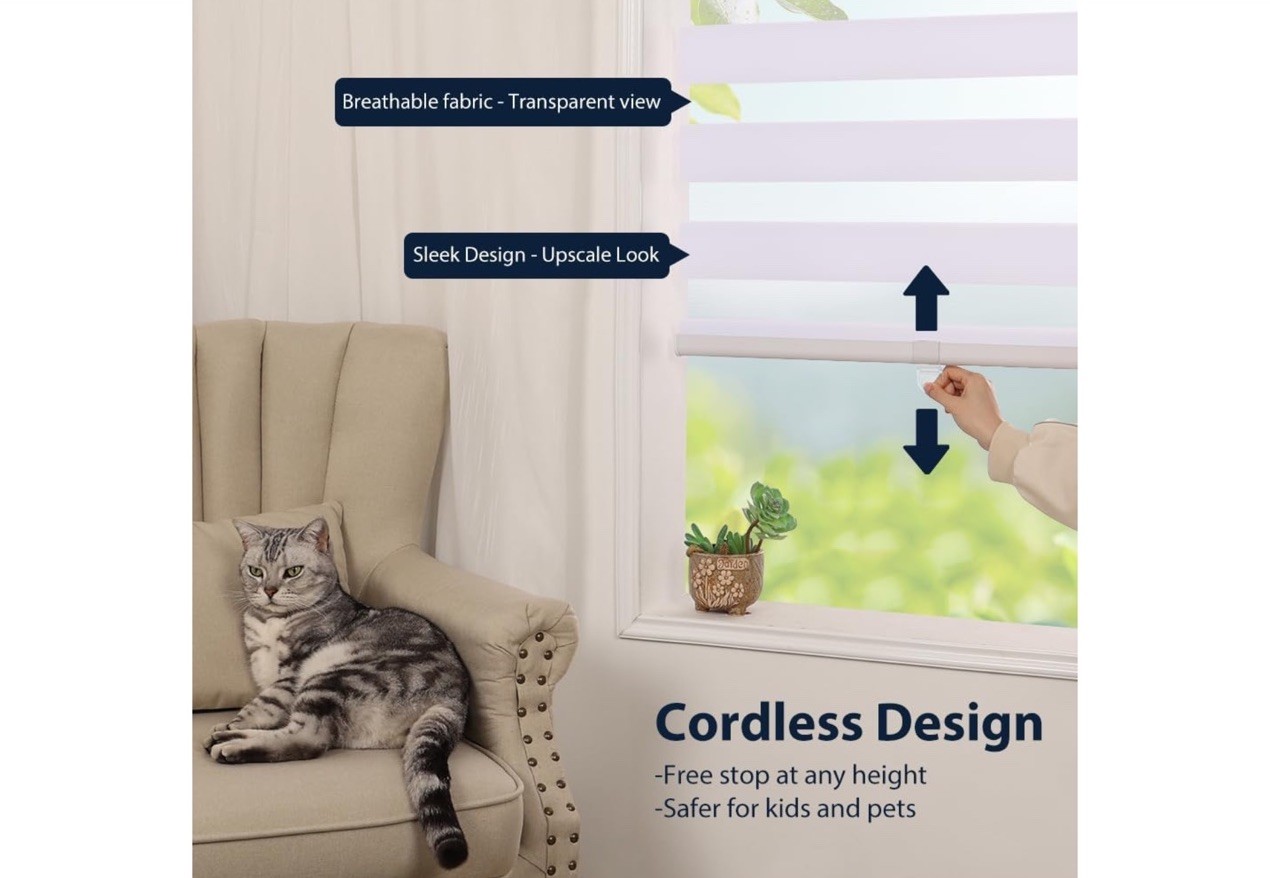 SMONTER Cordless Zebra Blinds Light Grey Window Roller Shades 59″ W x 72″ H New