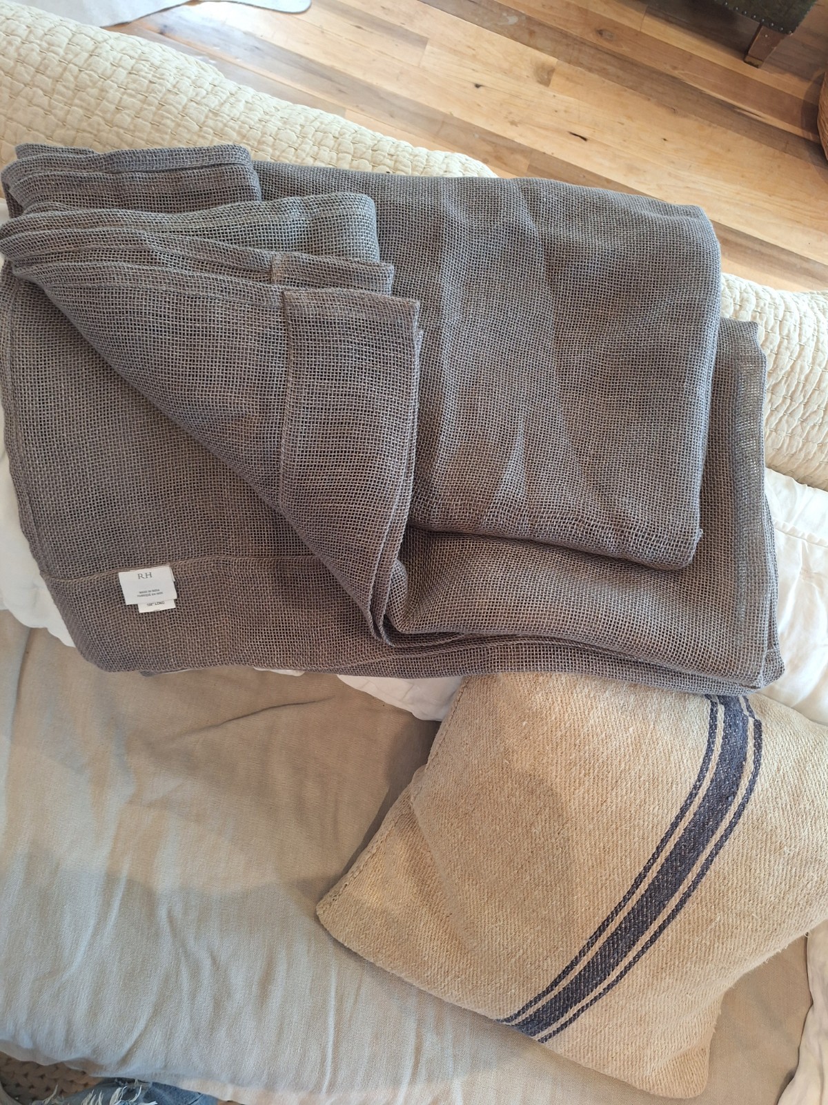 Restoration Hardware Belg. Linen Curtain Panels, 2 Drape, 108″L X 47″ Rod, Fog
