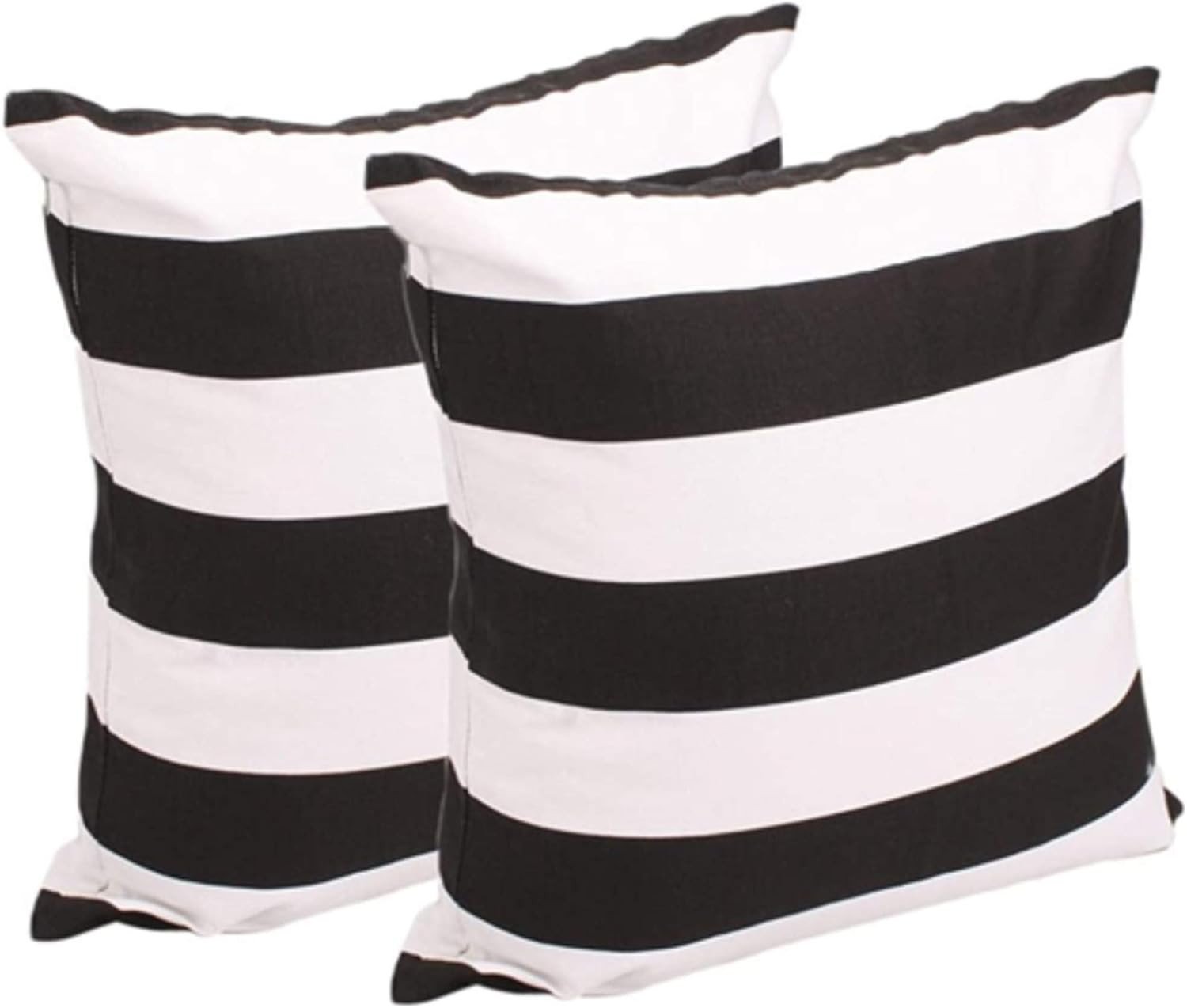 White and Black Stripe Set of 2 16×16 Inch Cotton Polyester Square Throw Pillow