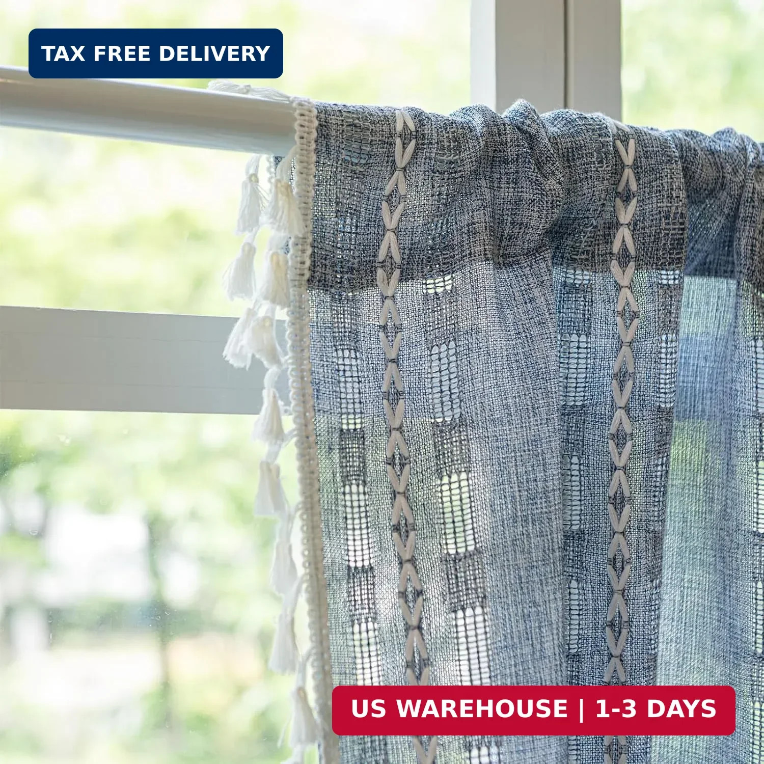 Deeprove Boho Valance Window Kitchen Curtain Over Sink, Textured Striped Drape S
