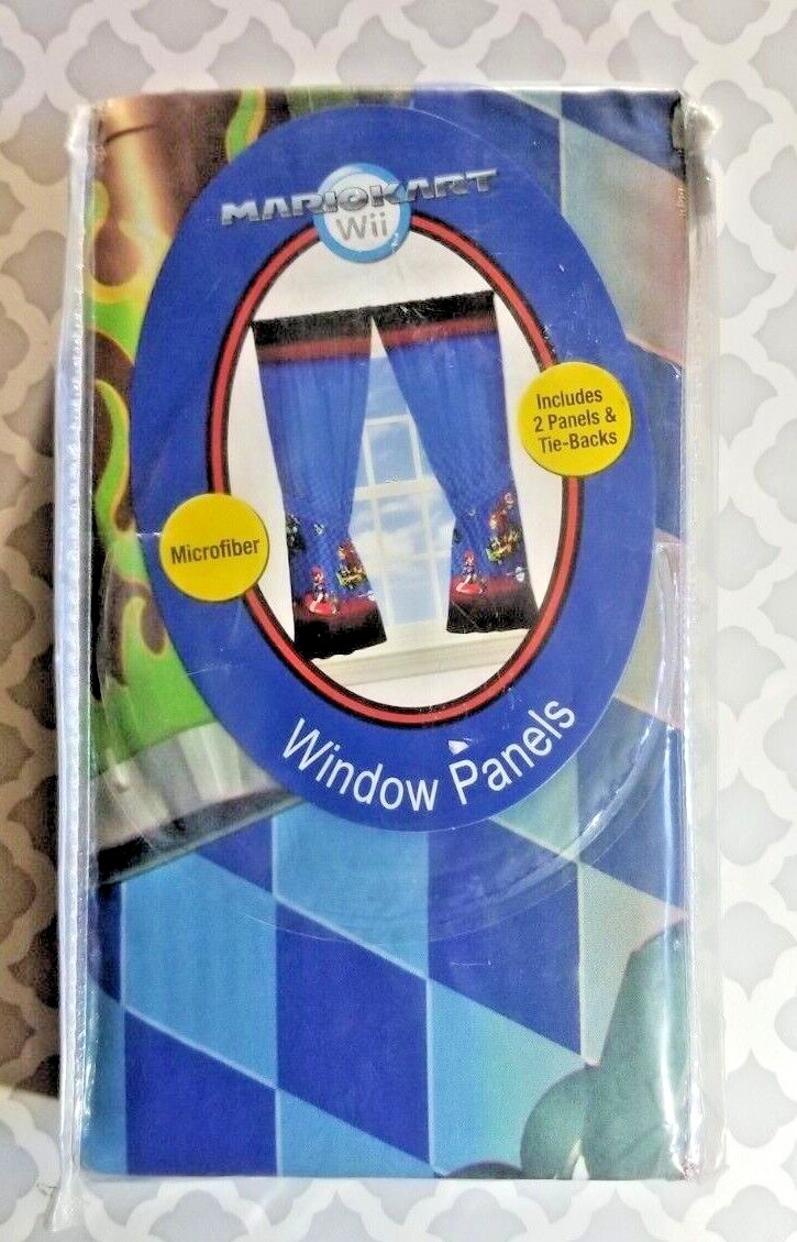 Nintendo Mario Kart Curtains Mario to the Track Window Panels +Ties Wii All Ages