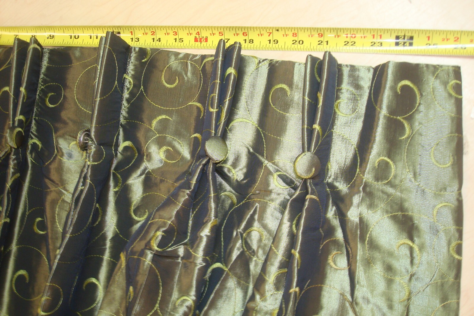 One Pr 2 pc Faux Silk Embroidered Pinch Pleat Window Panels Drapes 27″ x 84″ ea