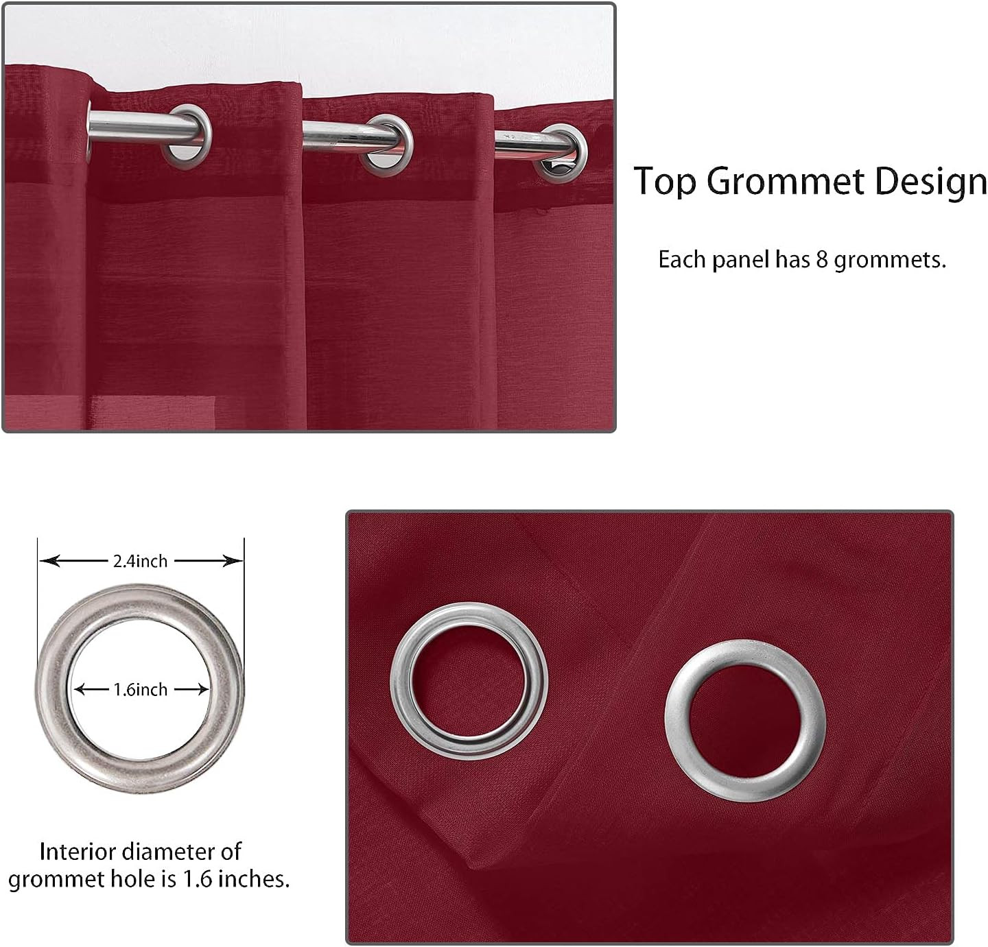 July Joy Semi Linen Look Sheer Curtains for Bedroom, Living Room Grommet Light F
