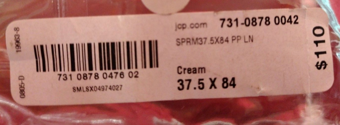 Royal Velvet Supreme Cream Pinch Pleat Back Tab Panel 37.5″ W x 84″ MSRP $110.00