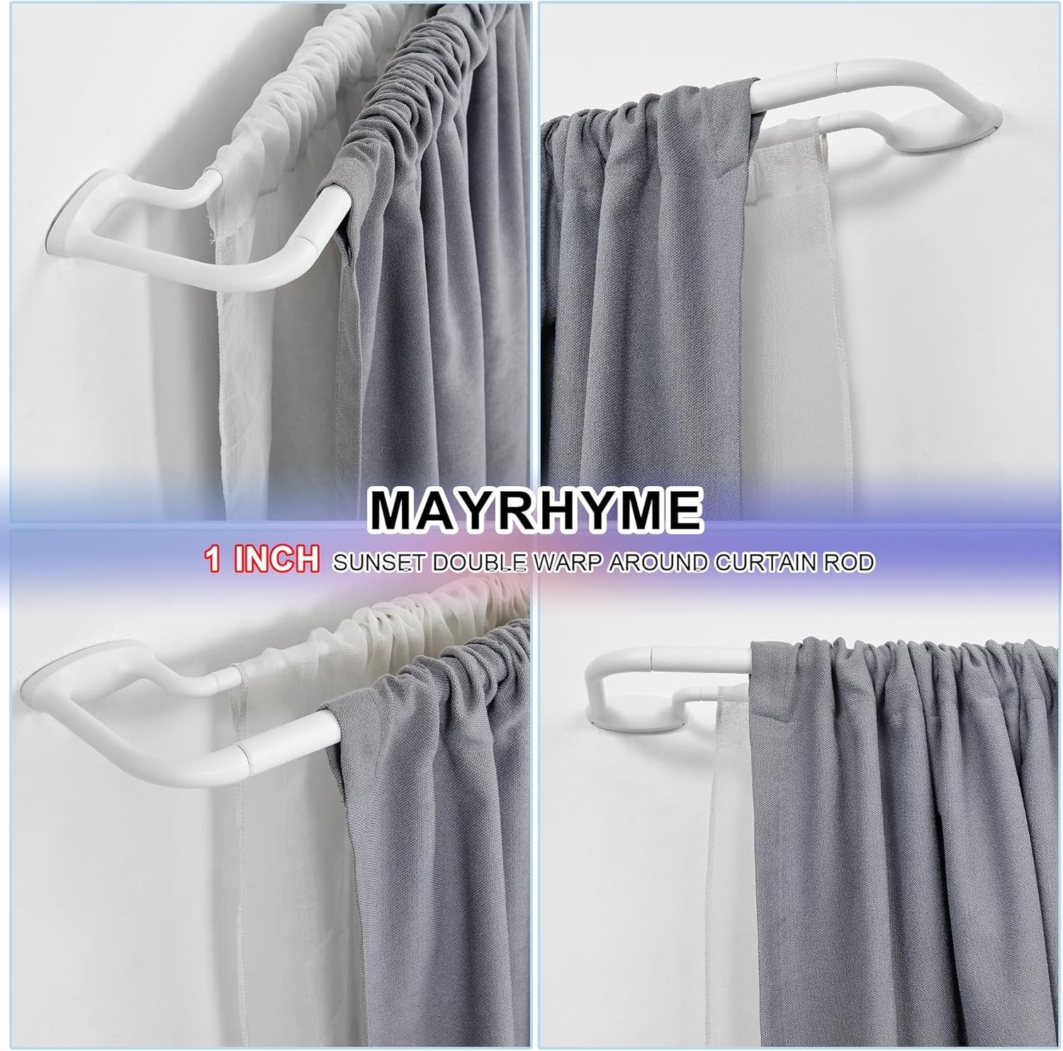 Matte White Double Wrap Around Curtain Rod for Windows 84-134 Inches w/Brackets