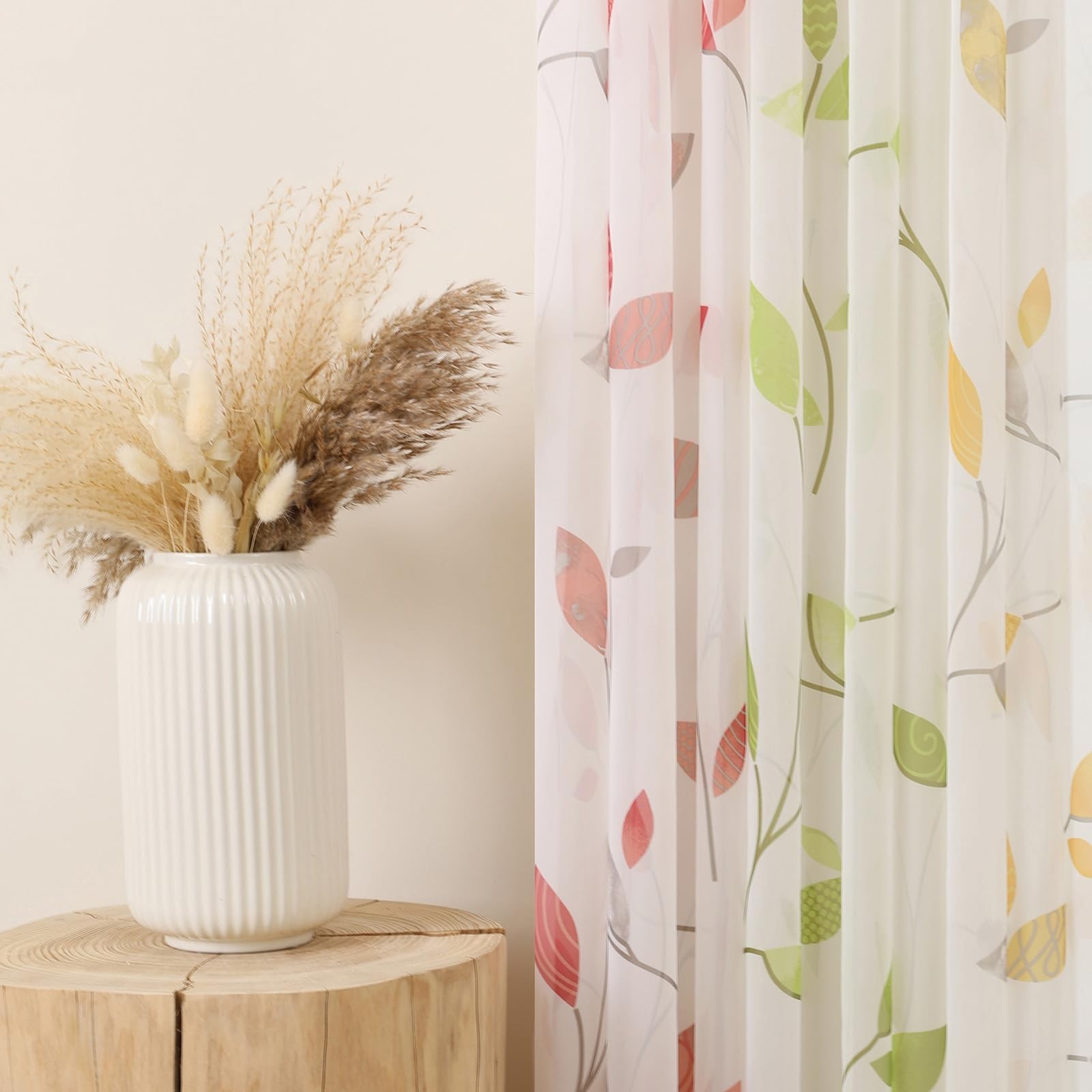 Leaf Sheer Curtains for Living Room 72 Inch Length, Spring Yellow Orange Plan…