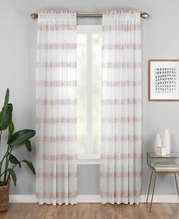Vue Elements Kyoto Striped Textured Semi-Sheer 52″ x 84″ Curtain Panel – Coral
