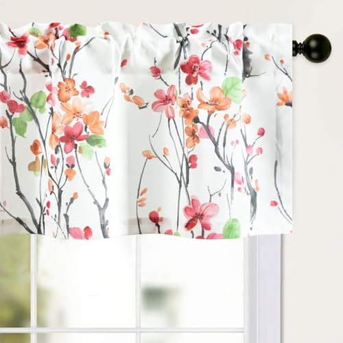 Vivid Pink Flower Printed Rod Pocket Valance, Farmhouse Vintage Light