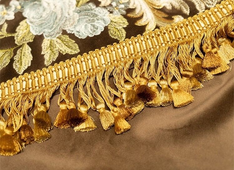 Custom American Vintage Brown Velvet Embroidery cloth curtain tulle drape C2140