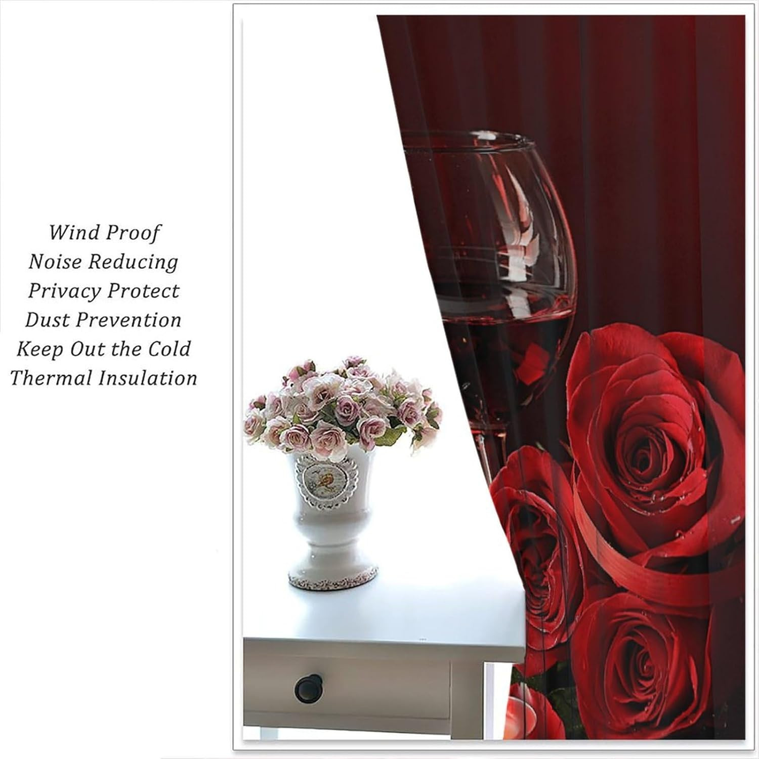 Red Wine Rose Curtains, Burgundy Rose Romantic Floral Flower Wine Girls Print fo