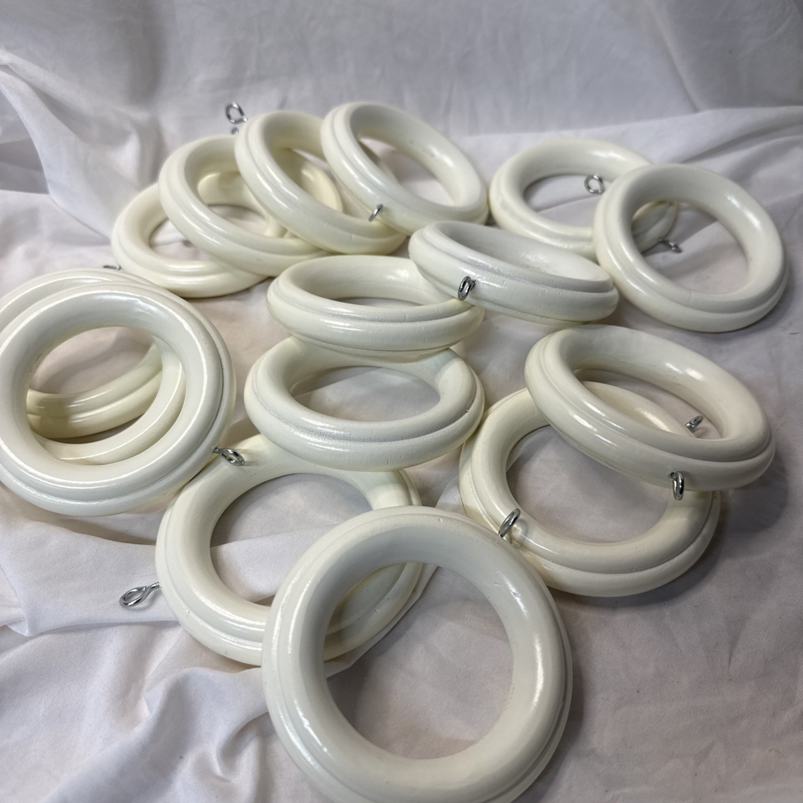 16 Vintage Curtain IVORY Rod Bangle Rings 3.5” French Country Metal Eyelets