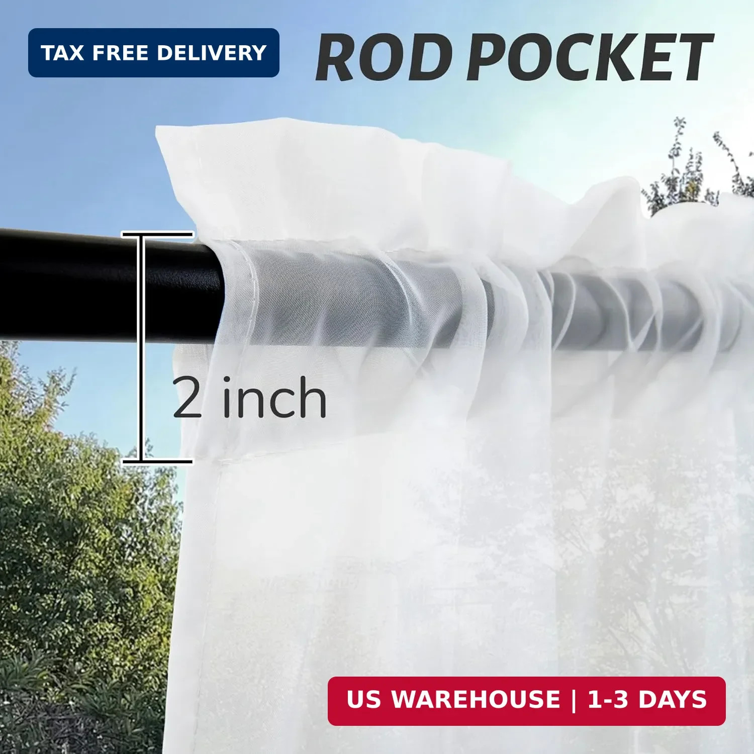 Outdoor Sheer Curtains for Patio Waterproof, 2 Panels Rod Pocket Indoor/Outdoor