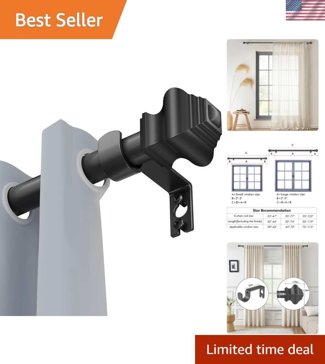 Curtain Rods for Windows 35-47 inch, 5/8 inch Matte Black Curtain Rod with Br…