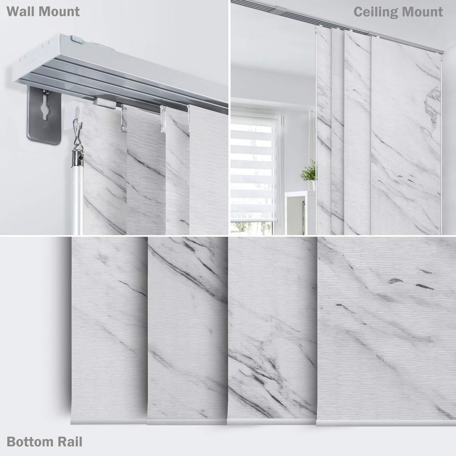 Deluxe Adjustable Sliding Panel Blind, Marble Print, 45.8″-86″W x 96″H
