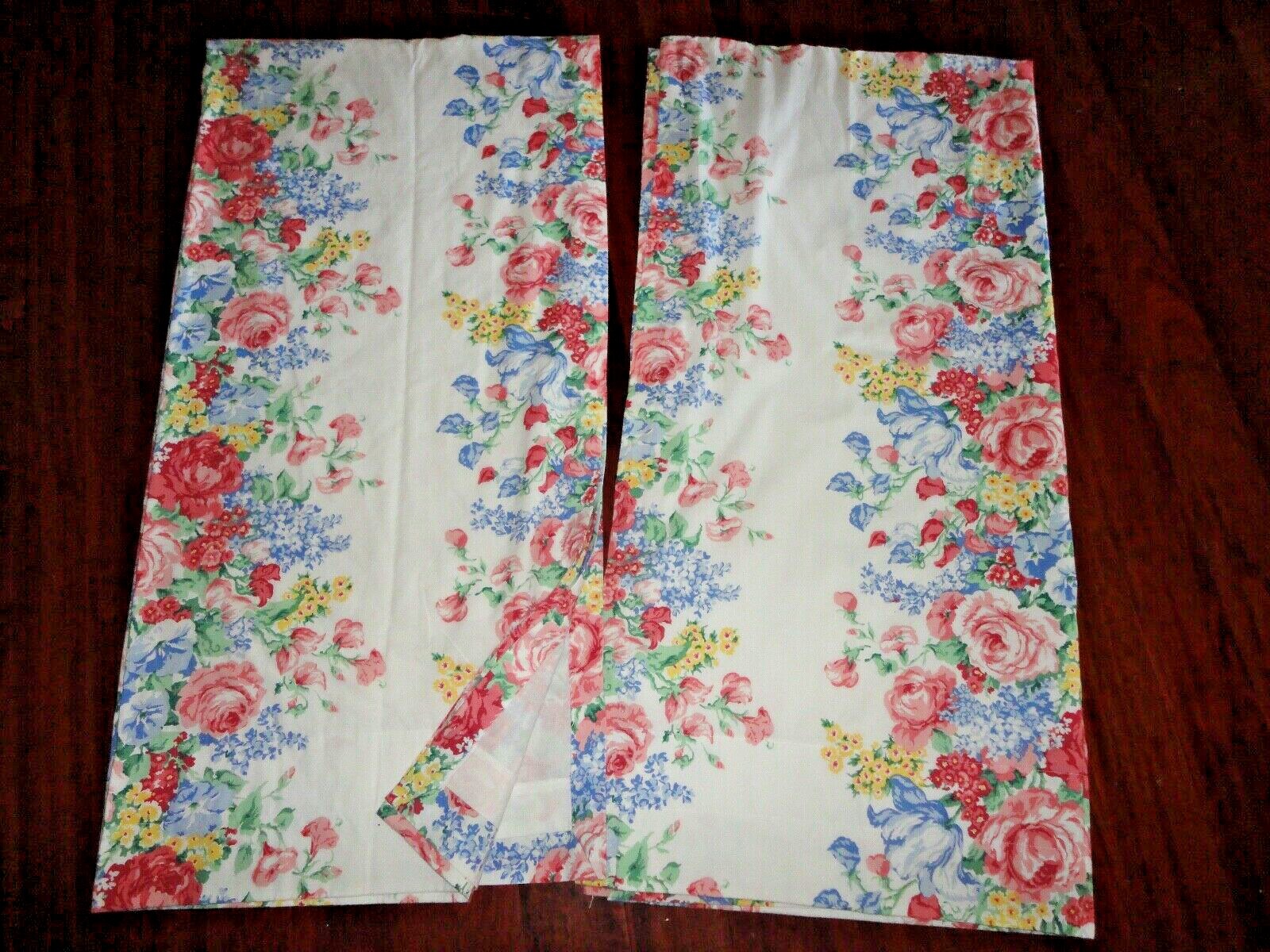 J.C. PENNEY BEACH HOUSE PINK BLUE YELLOW GREEN FLORAL LINED (2) PANELS CURTAINS