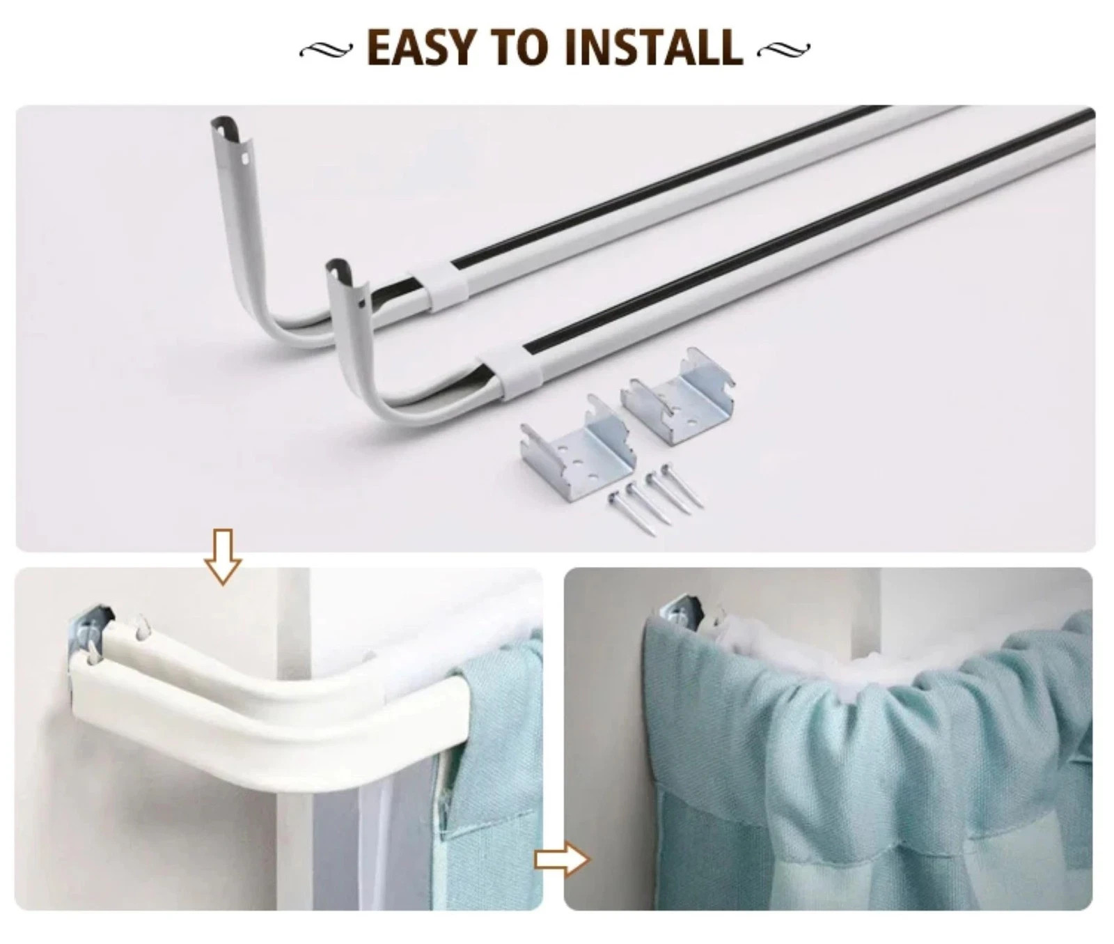 Double Standard Curtain Rod Adjustable 48-84 Inch Heavy Duty Hardware White