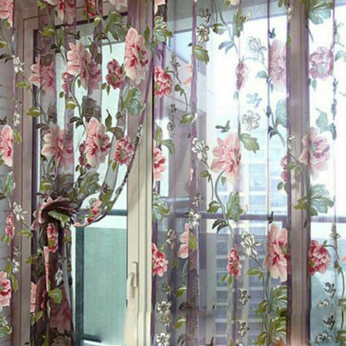 1*2.5m Floral Lace Kitchen Cafe Curtain Sheer Panel Tier Valance Decor
