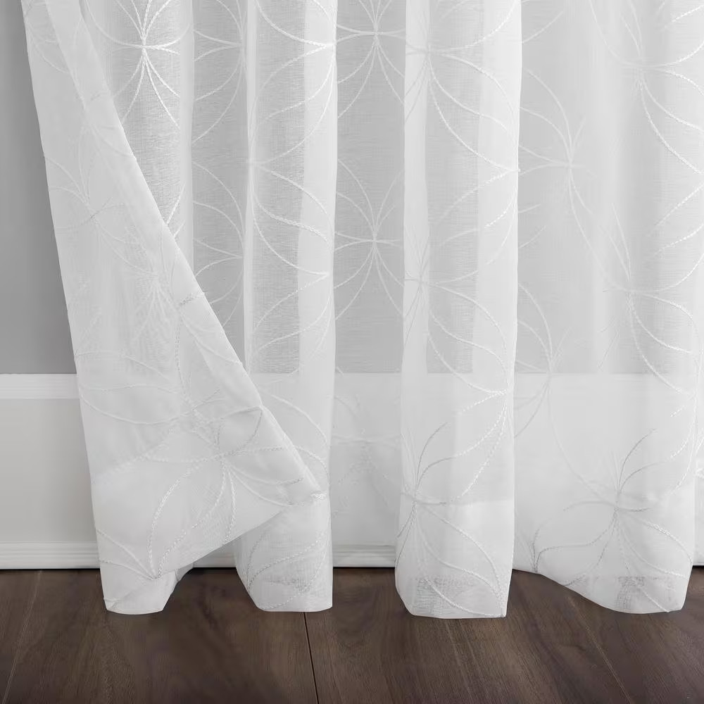 Tamaryn Embroidered Trellis White Polyester 50 In. W X 63 In. L Rod Pocket Sheer