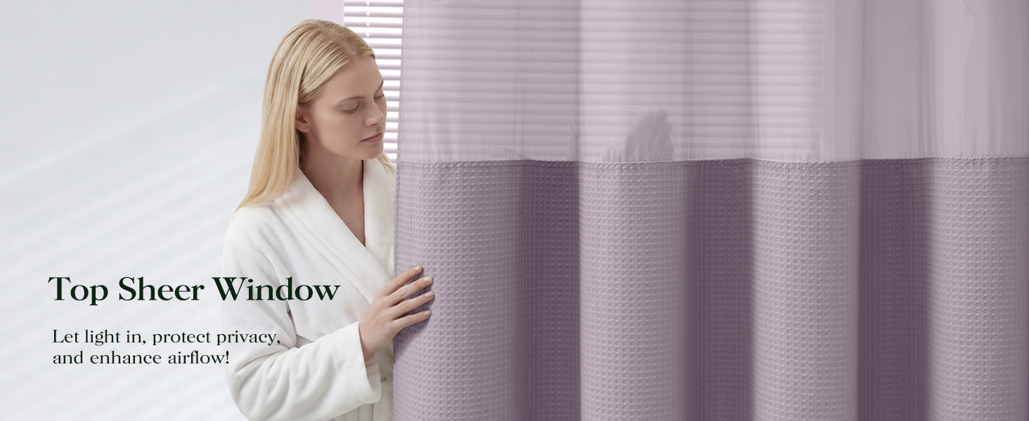 Lavender Hook Shower Curtain & Snap in Fabric Liner with Magnets, Waffle Weave