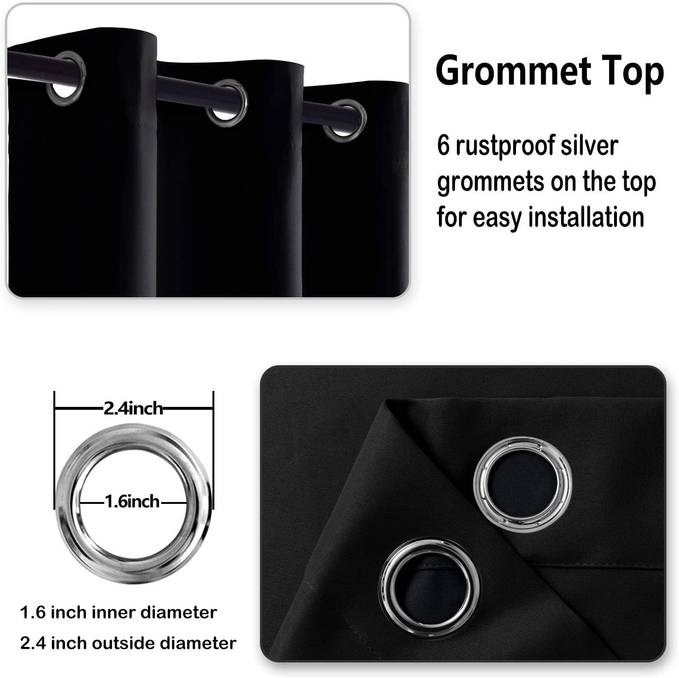 Black Blackout Curtains for Bedroom Sewn with Tiebacks – Thermal Insulated Light
