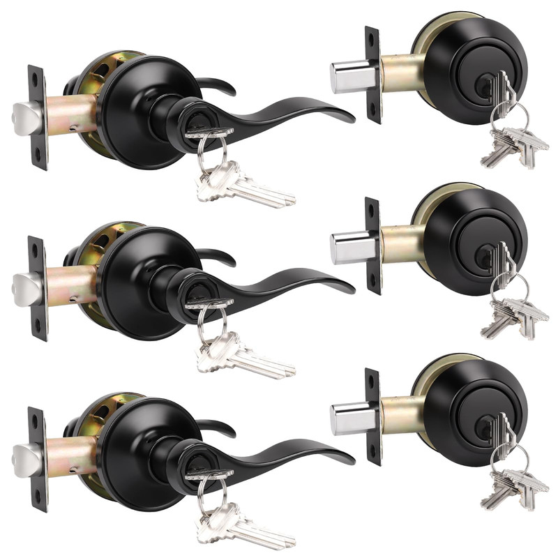 Knobwell 3 Pack Deadbolt Locks For Interior/Exterior Doors Black Door Knob And