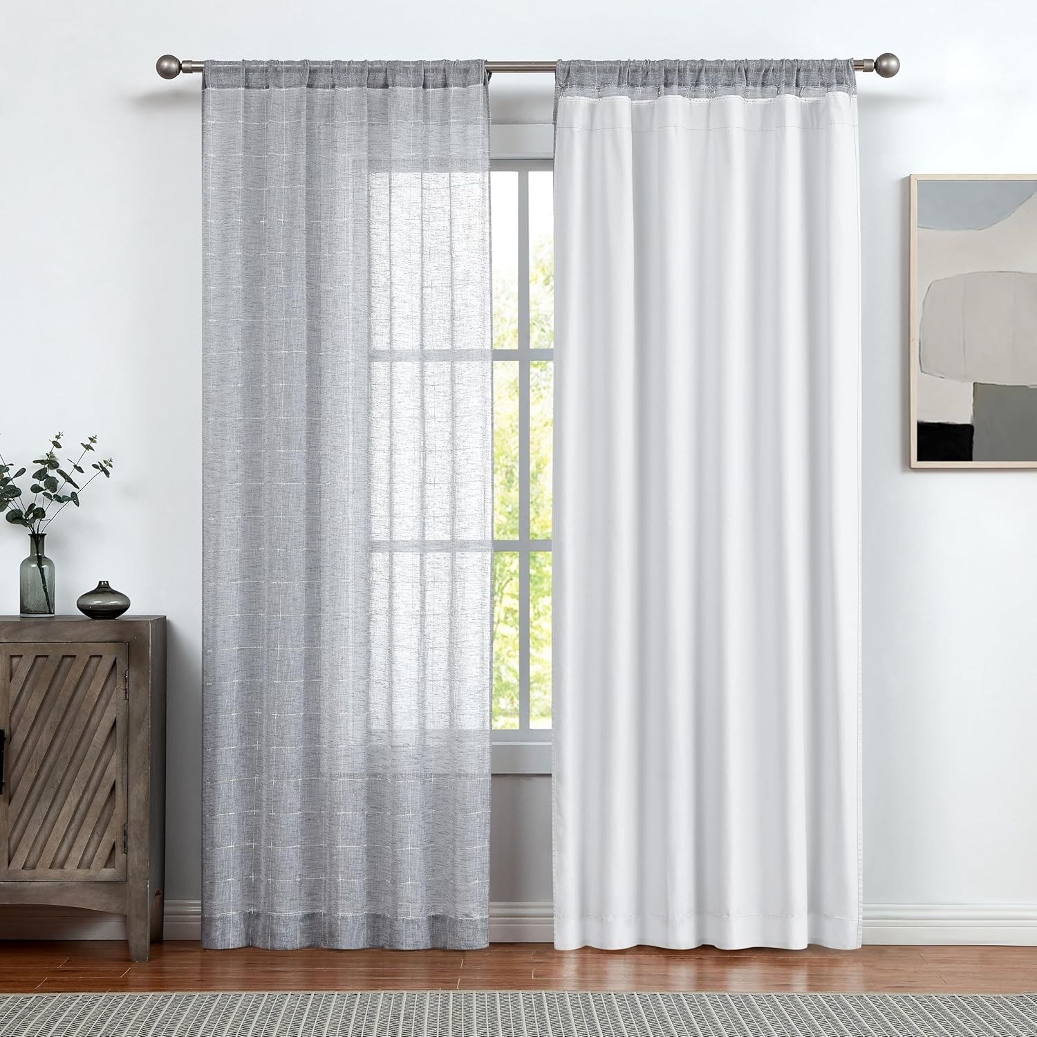 White Full Blackout Window Curtain Liner Panels Rod Pocket Bedroom Drape W/ 10