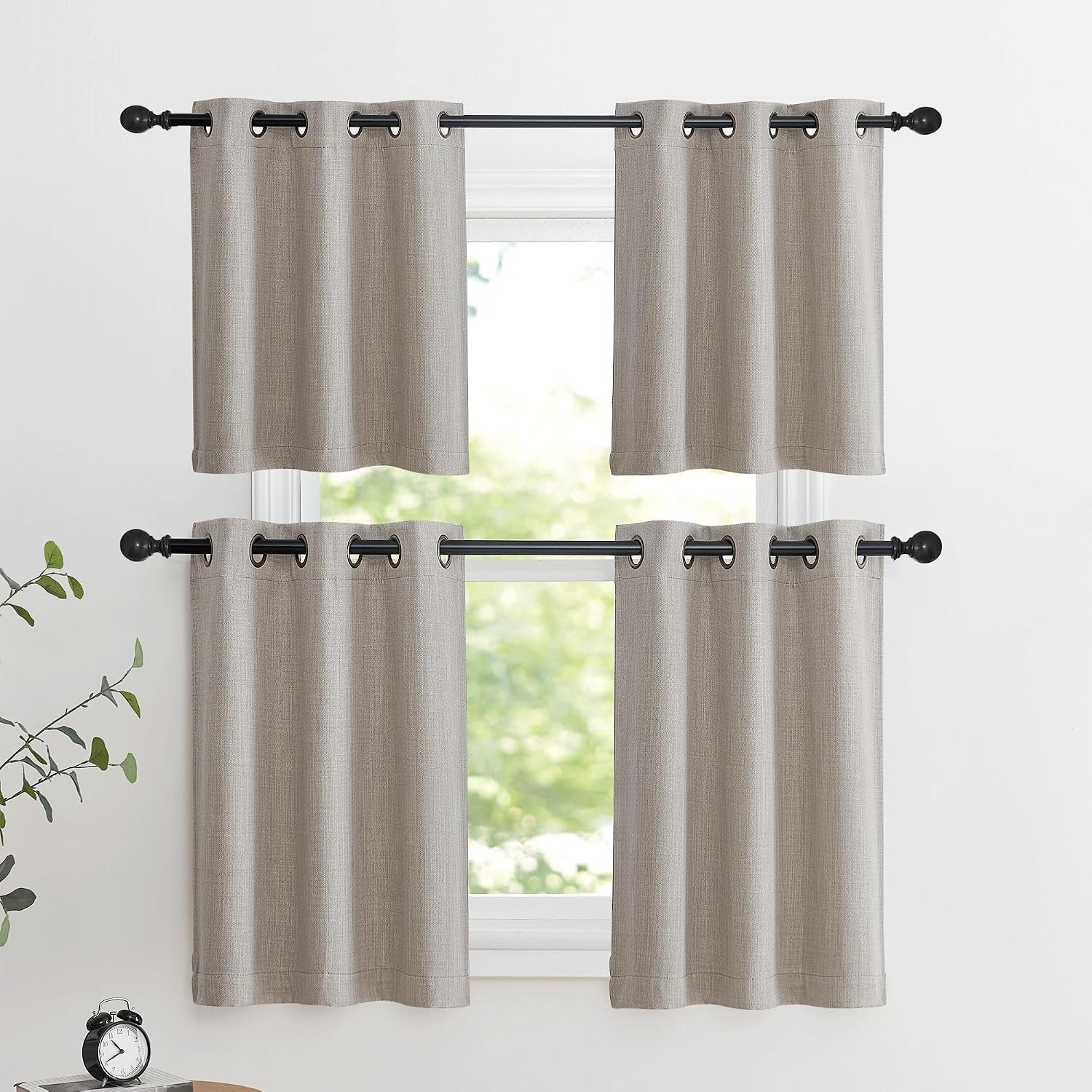 Blackout Window Valance Curtains Linen Blend Grommet Top 2pcs 34×24