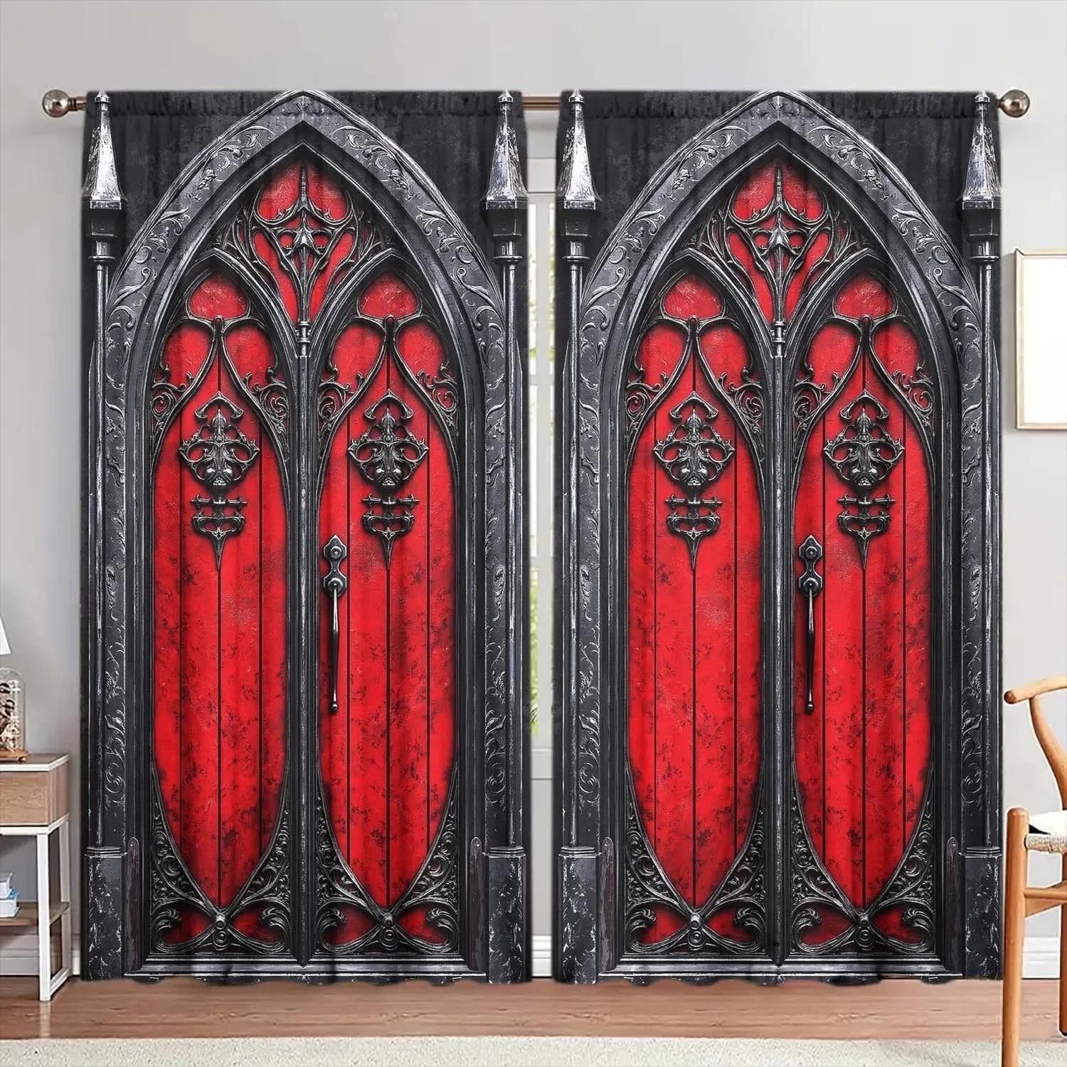 2 Panels Gothic Style Castle Windows Pattern Window Curtain – Artistic Home Deco