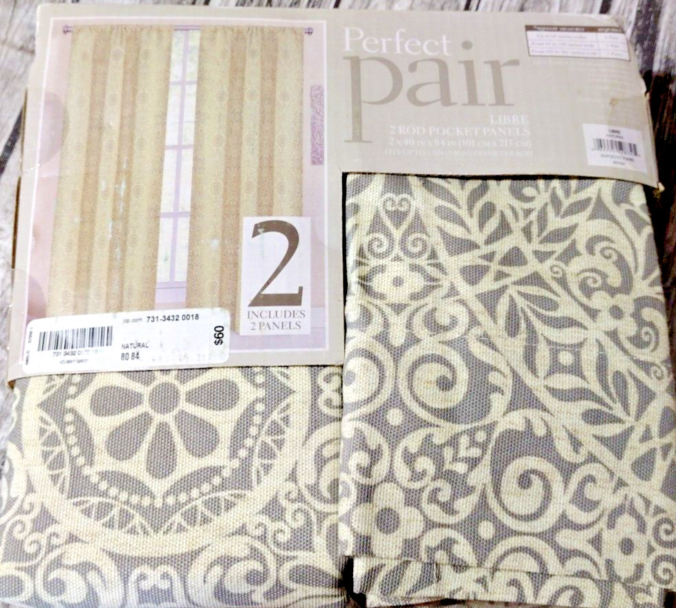 Perfect Pair, Curtains, Libre, Pair, Natural Color 80″ x 84 » Rod pocket, NWT