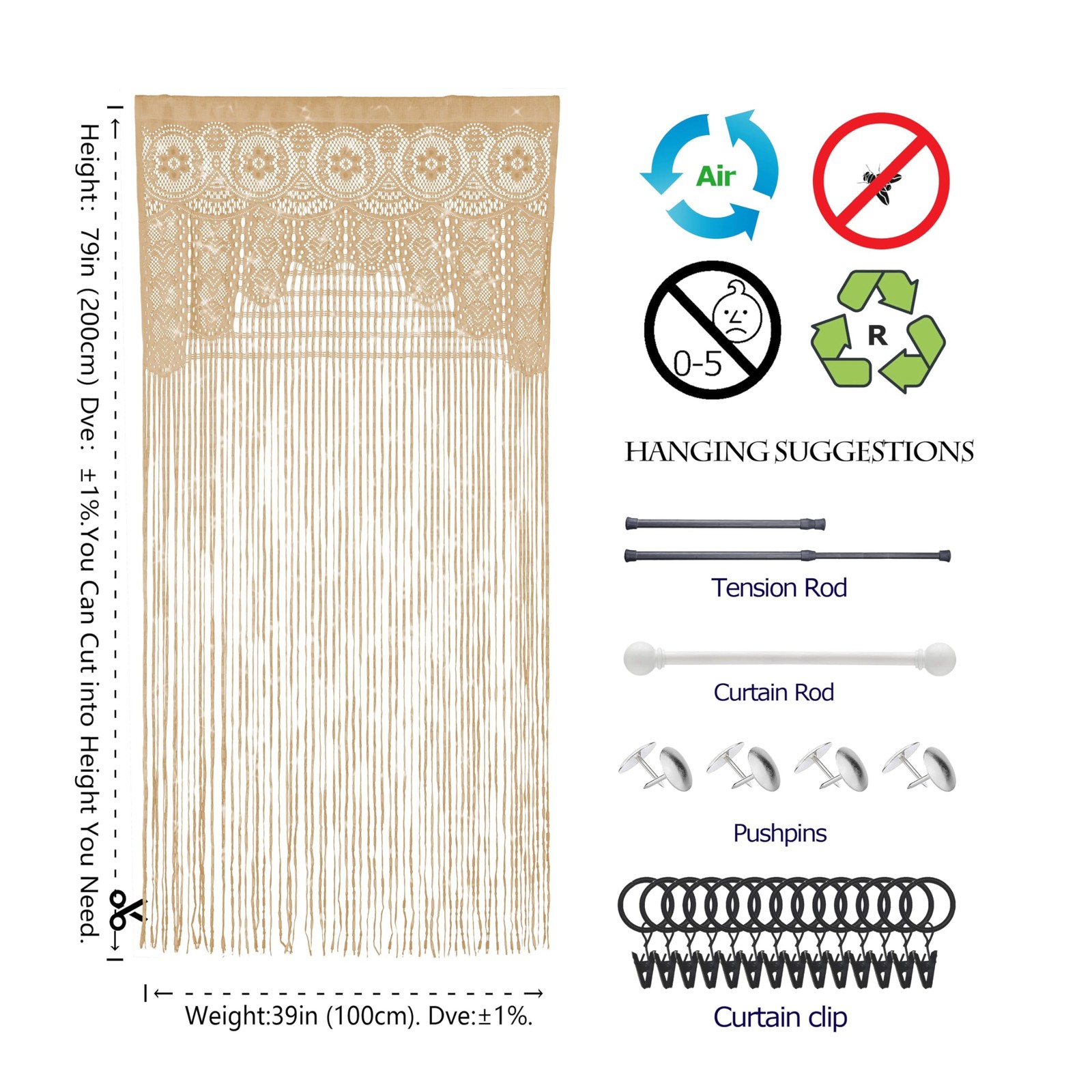 Lace Door String Curtain for Doorways，Bohemian Curtains Window Wall Closet Be…