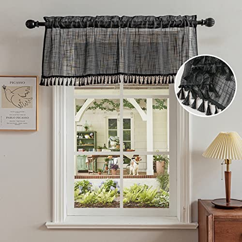 Beda Home Tassel Linen Textured Swag Curtain 52″W x 18″L (Pack of 1) Black