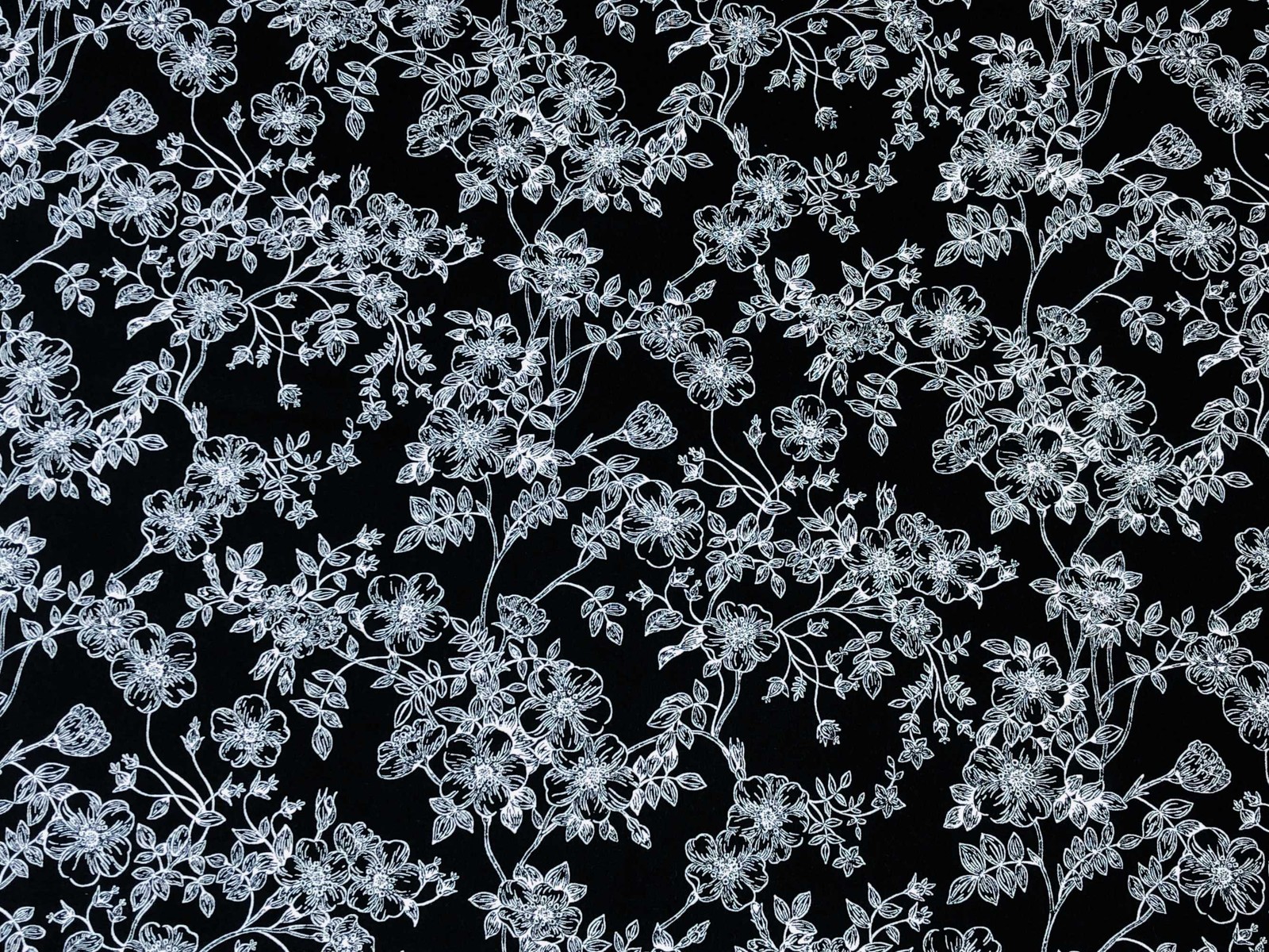 Black Valance with White Flower Stem Outlines – Floral Farmhouse Kitchen Curtain