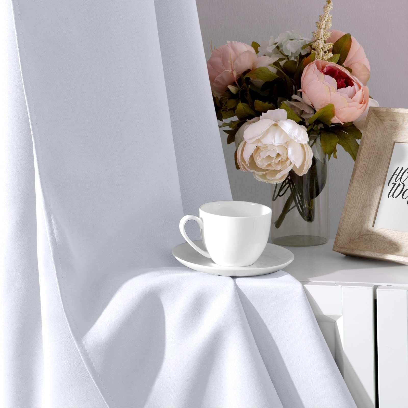 HOMEIDEAS Pure White Curtains for Bedroom 52 X 84 Inch Long 2 Panels Set