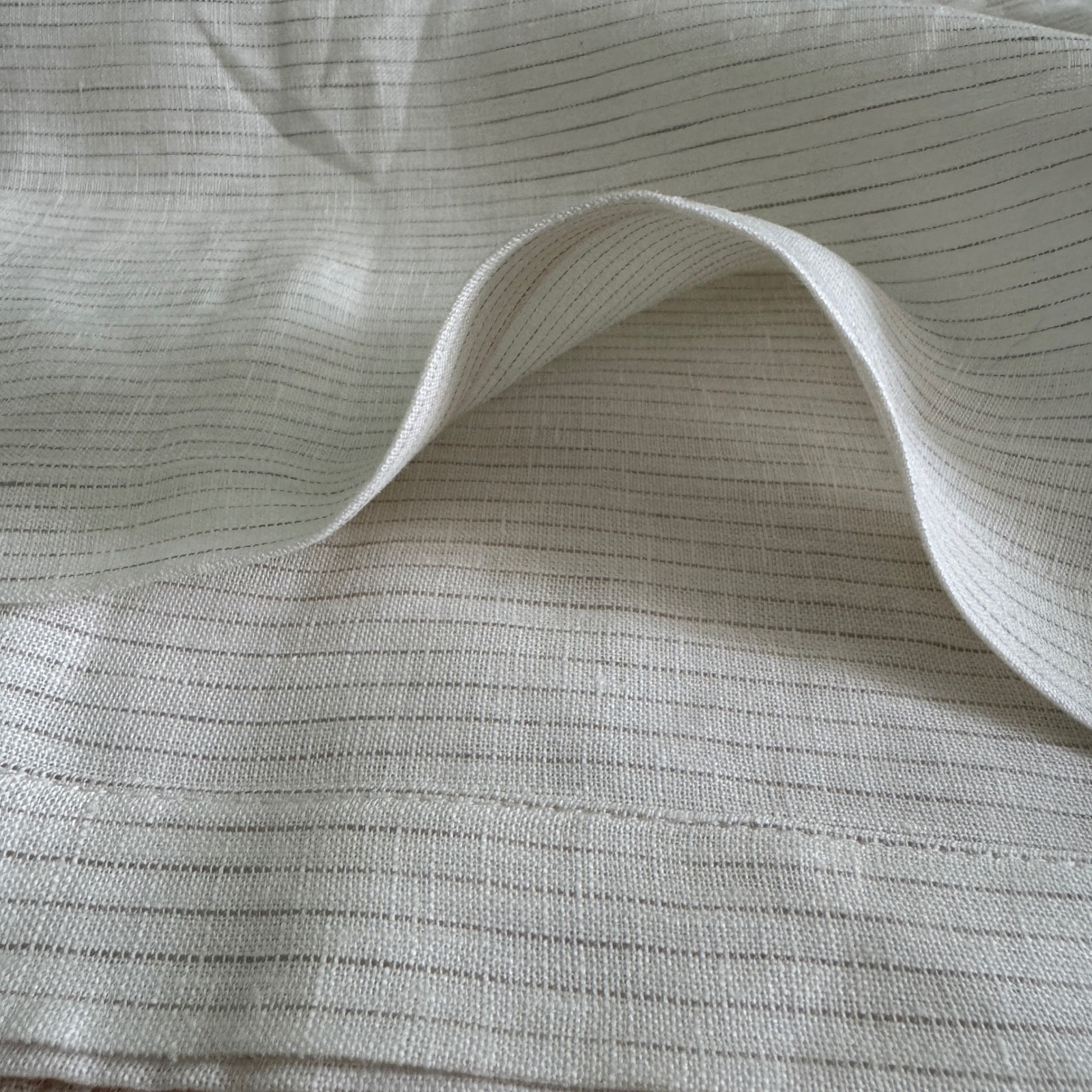 West Elm European Linen Curtain Set 48×84″ Cream Tan Pinstripe Boho Modern 2pc