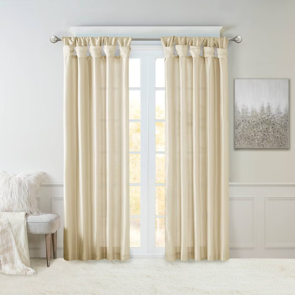 95″x50″ Lillian Twisted Tab Lined Light Filtering Curtain Panel Ivory: